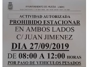Prohibido estacionar día 27/09/19 en Calle Juan Jiménez